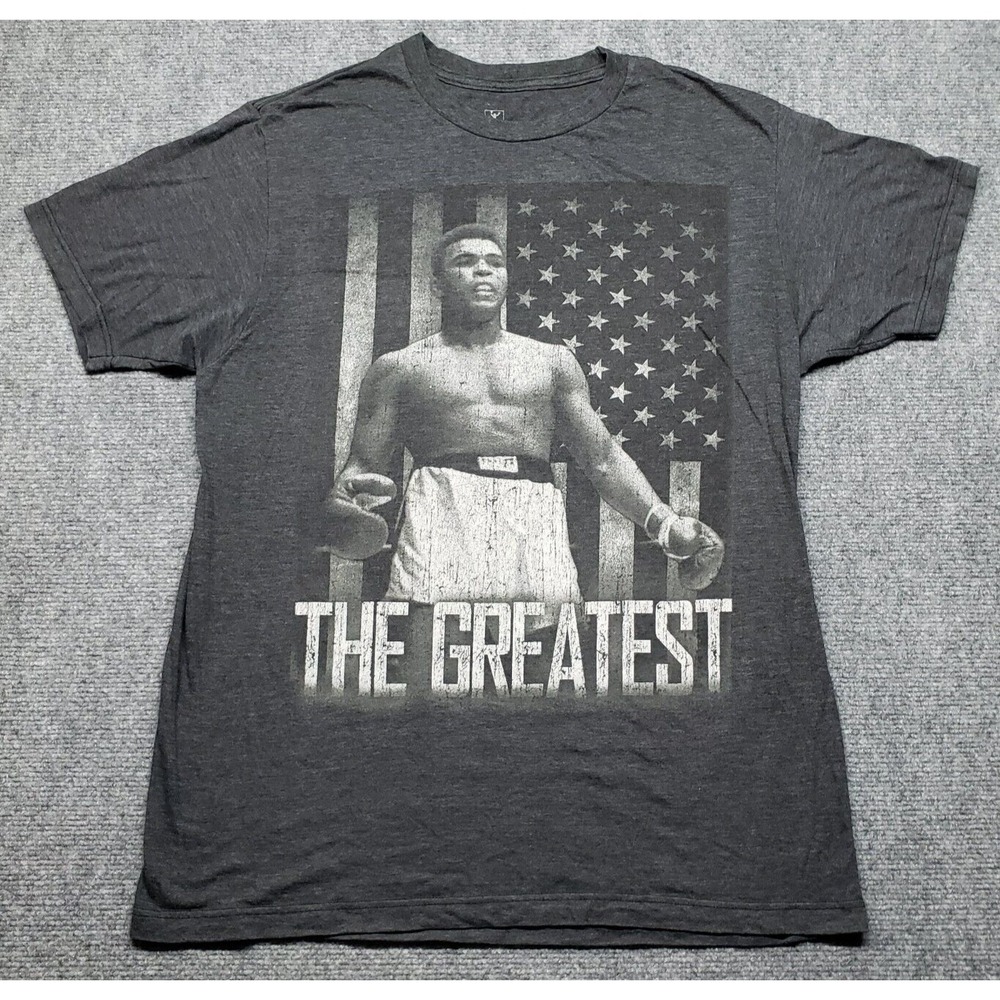 Ali T-Shirt Mens M Dark Gray The Greatest Print Short Sleeve Crew Neck Pullover